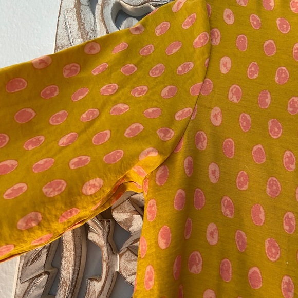 Girls golden mustard yellow dress with pink dots - Picture 5 of 7